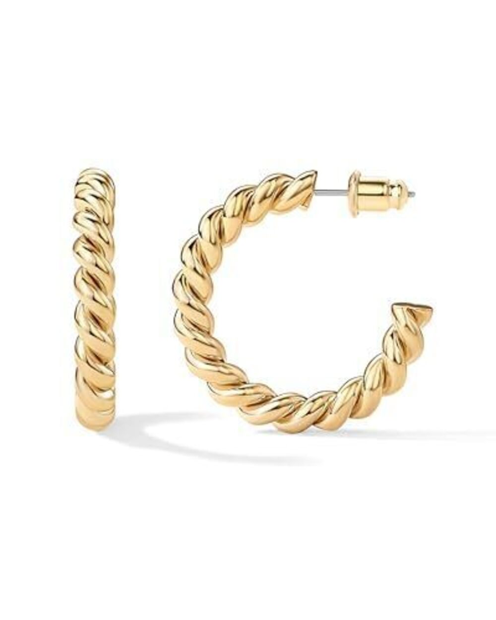 5847 18K Gold Vermeil Twisted Rope Round Hoop Earrings in Yellow Gold